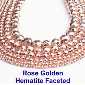 Faceted Copper Red Beads, Hematite Stone 15" Strand